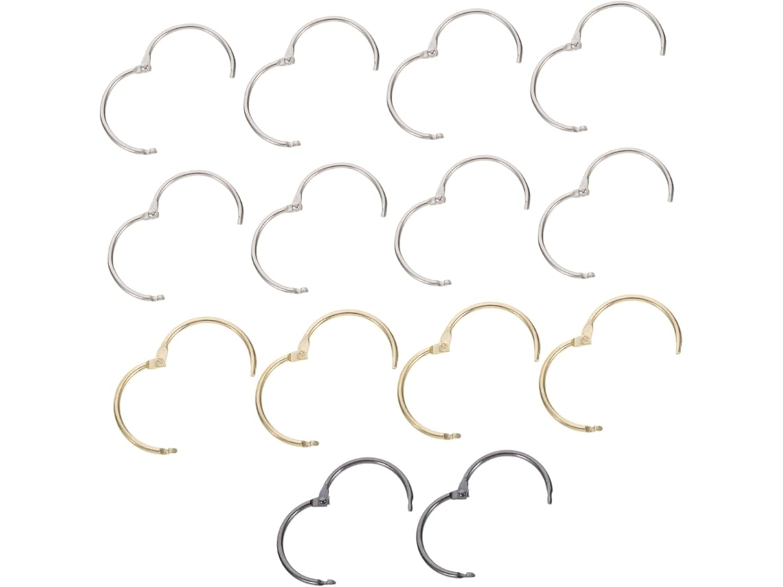 Conjunto De 14 Argolas Metálicas Redondas Para Fichário, Nas Cores Dourada, Prateada E Preta, Para Encadernar E Organizar.