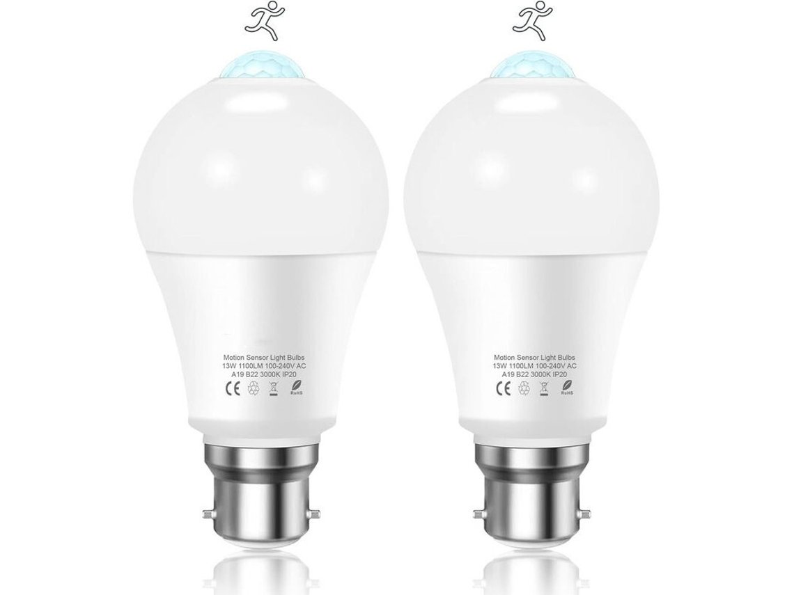 Kit Com 2 Unidades De Lâmpada Led Com Sensor De Movimento, Impermeável, 12w, 6000k, Ip42, Branco Frio