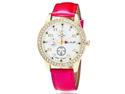 Relógio de Pulseira Feminino com Mostrador Simples e Pulseira de Couro Rosa