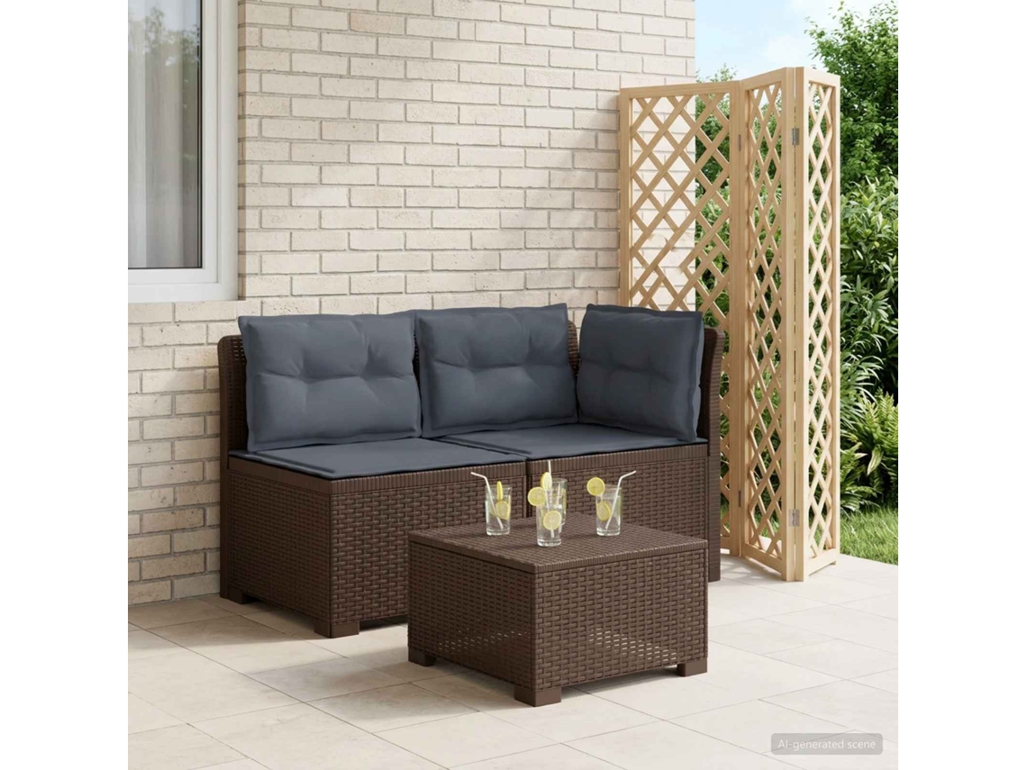 Vidaxl Sofá De Jardim 2 Lugares Com Almofadas Look Rattan Pp Castanho