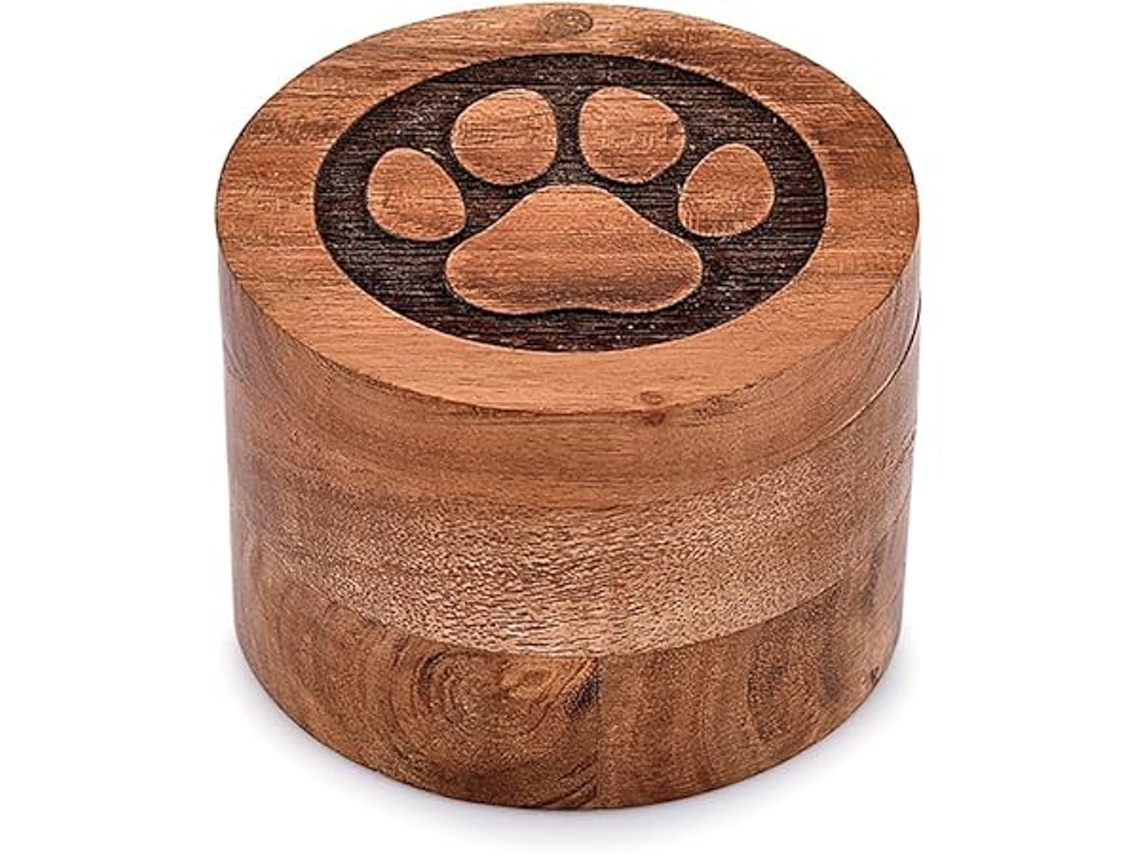 Urna Decorativa em Madeira de Acácia para Cinzas Animais de Estimação, Funerais, 8,9 X 6,3 Cm, Ergonômico, Uso Diário STELASPLEN