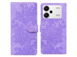 Capa De Celular Em Pu Com Fecho Magnético, Estampa Floral Em Relevo De Renda E Alça De Pulso Para Redmi Note 13 Pro+