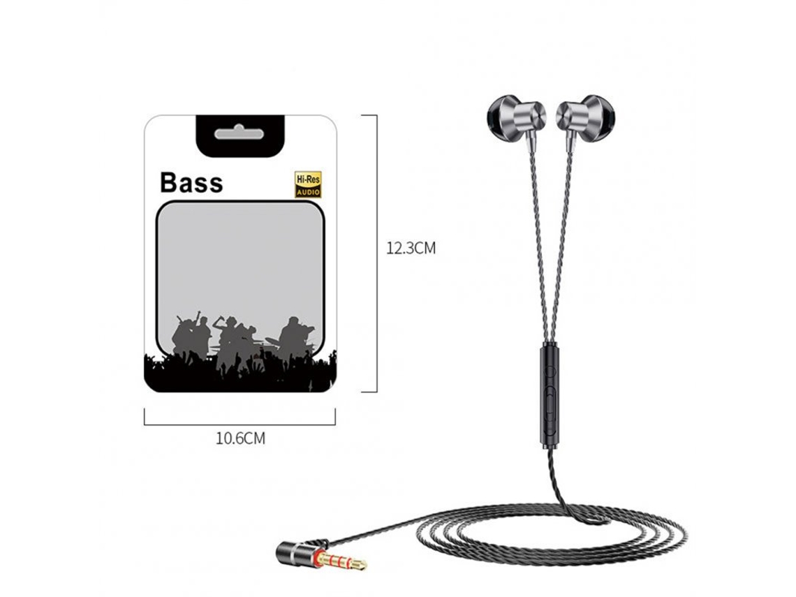 Auriculares de 3,5 Mm em Forma de Leto de 90 Graus Baixo Estéreo com Controle de Fio Cinza