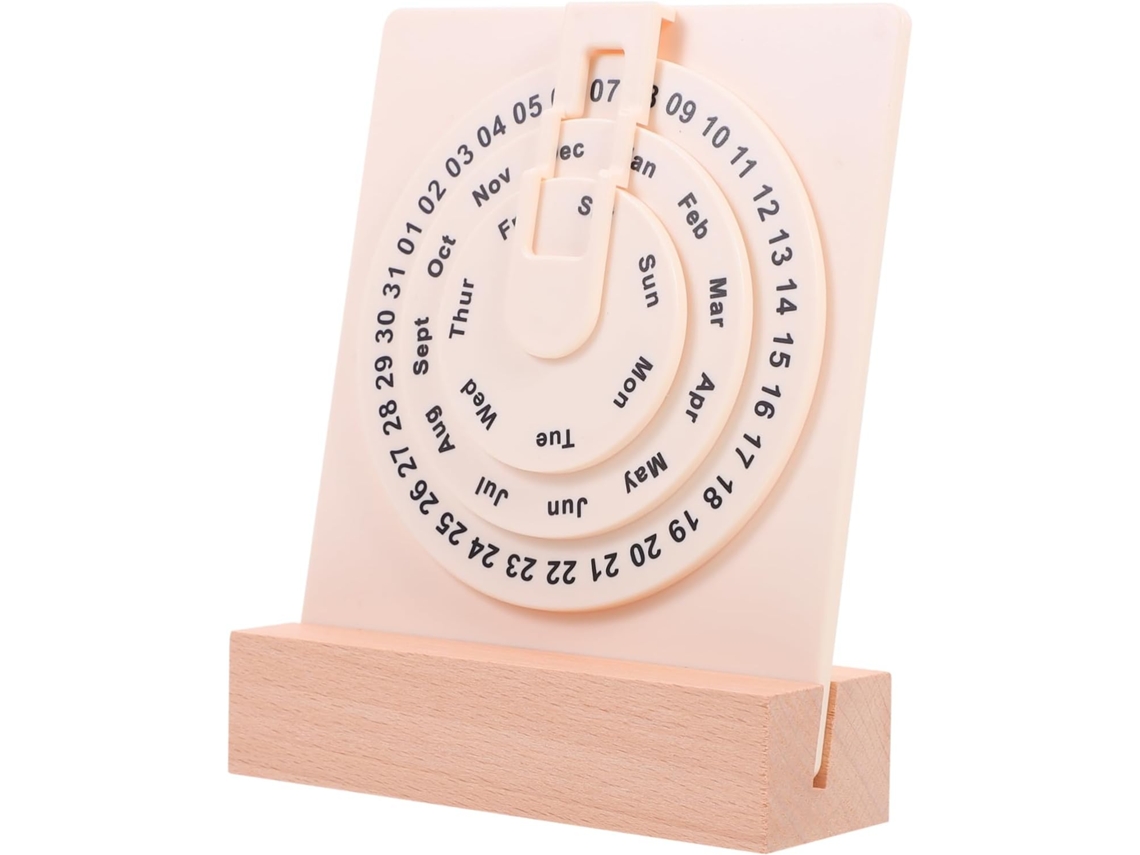 Calendário De Mesa Giratório Em Madeira Com Elementos Elegantes Para