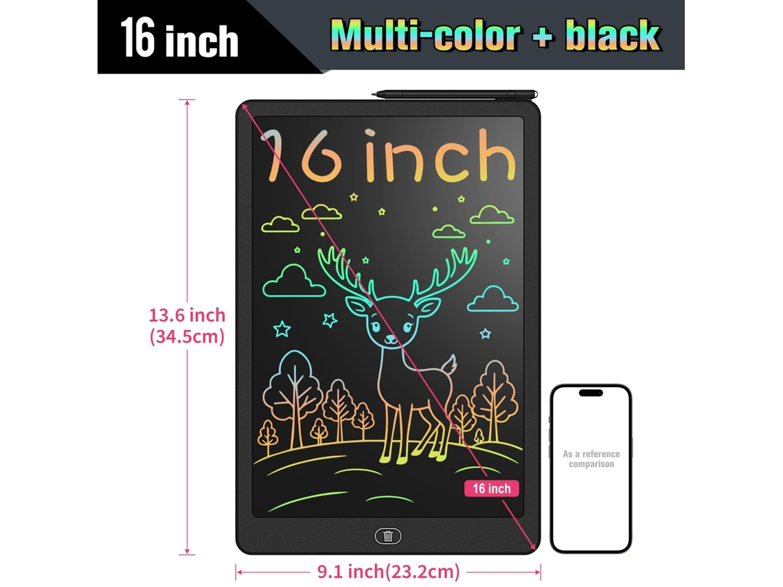 Tablet De Escrita Lcd 16 Polegadas, Grande Quadro Desenho Eletrônico Com Cores Vibrantes, Tela Apagável, Brinquedo Educativo Perfe Aquaforge