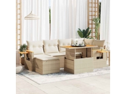 Vidaxl 7 Pcs Conjunto Sofás Jardim com Almofadões Vime Pe/acácia Bege