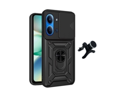 Kit Suporte Reforçado Capa Magnetic Slide Window Phonecare Para Xiaomi Poco C85 - Preto