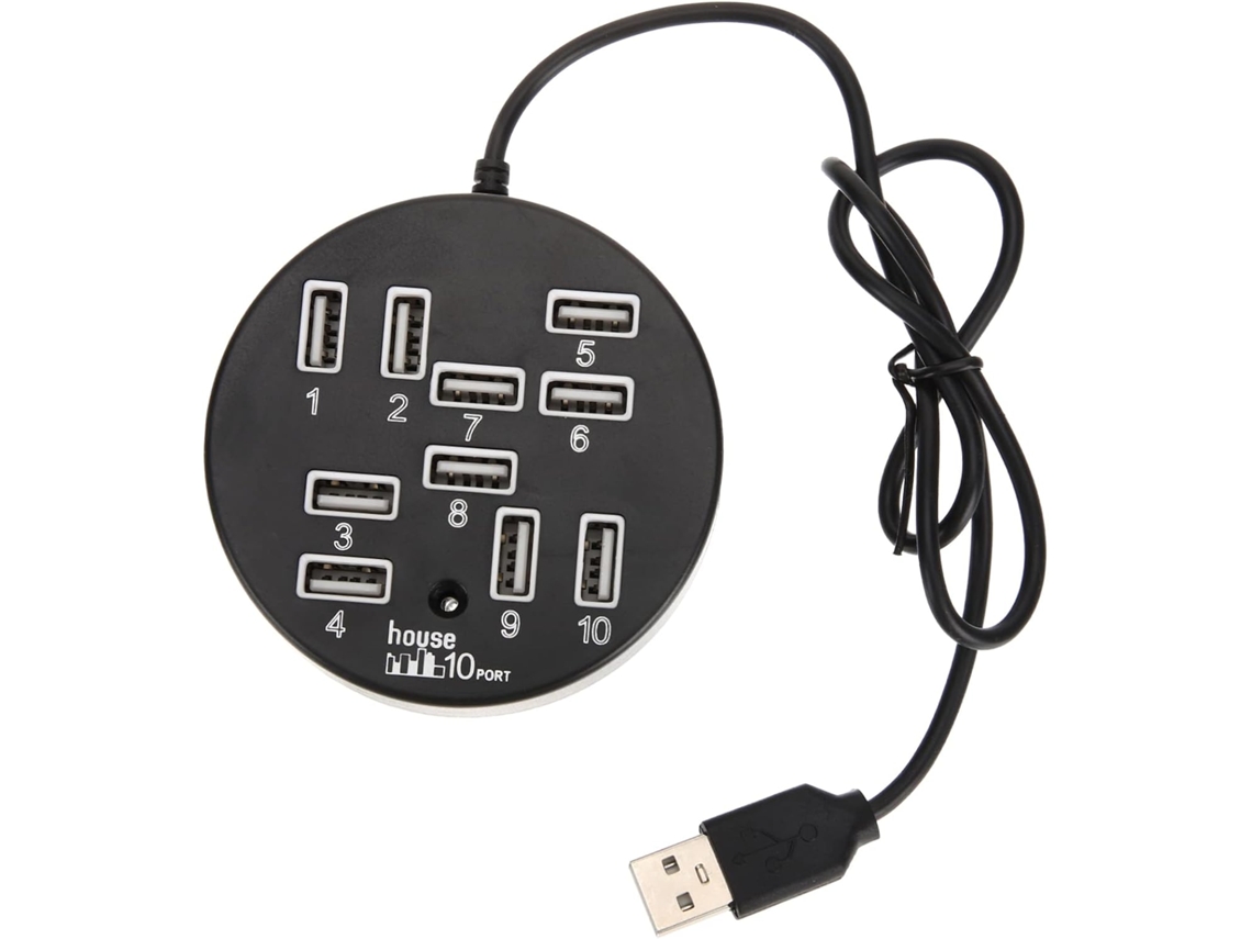 Hub De Expansão Usb 2.0 10 Portas, Controlador Abs Preto