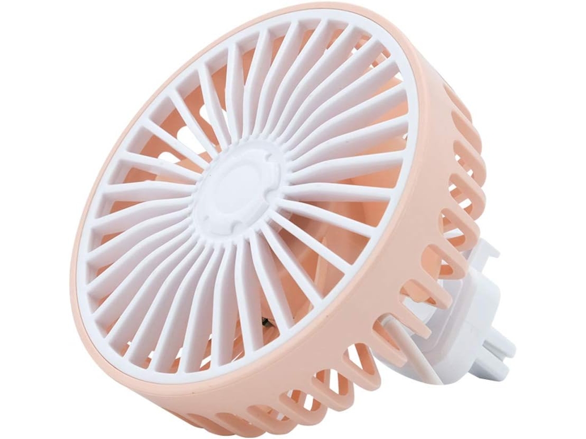 Ventilador USB para carro com rotação de 360 graus, luzes LED coloridas, alimentação USB e 3 velocidades.