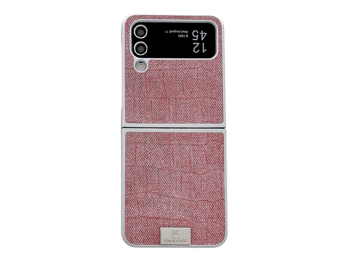 Capa Para Celular Samsung Galaxy Z Flip4 5g Em Pu + Pc Com Moldura Prateada E Acabamento Em Jeans.