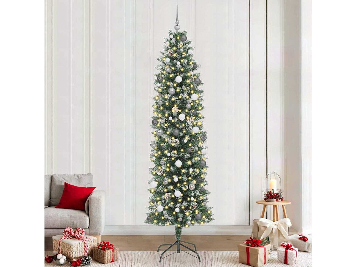 Vidaxl Árvore Slim De Natal Artificial Verde E Branco 240 Cm