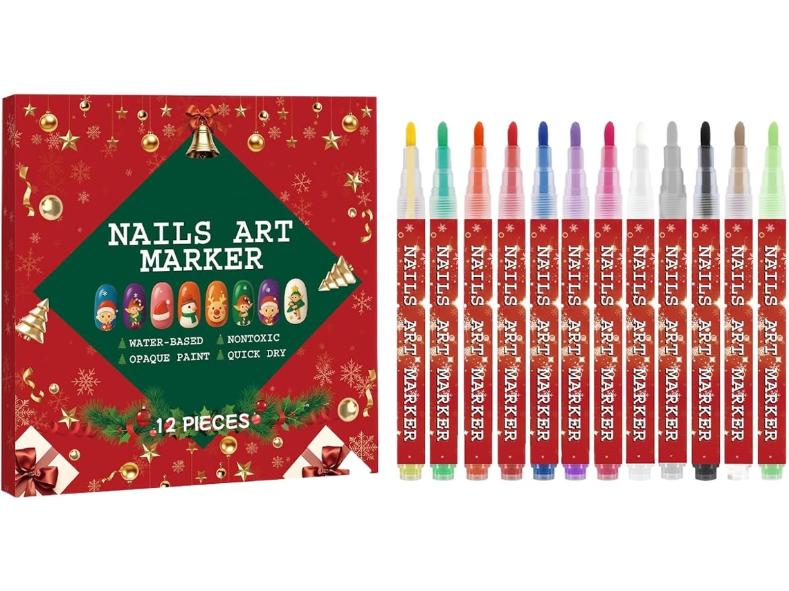 Conjunto de 12 latas de esmalte para decoração e secagem de unhas.