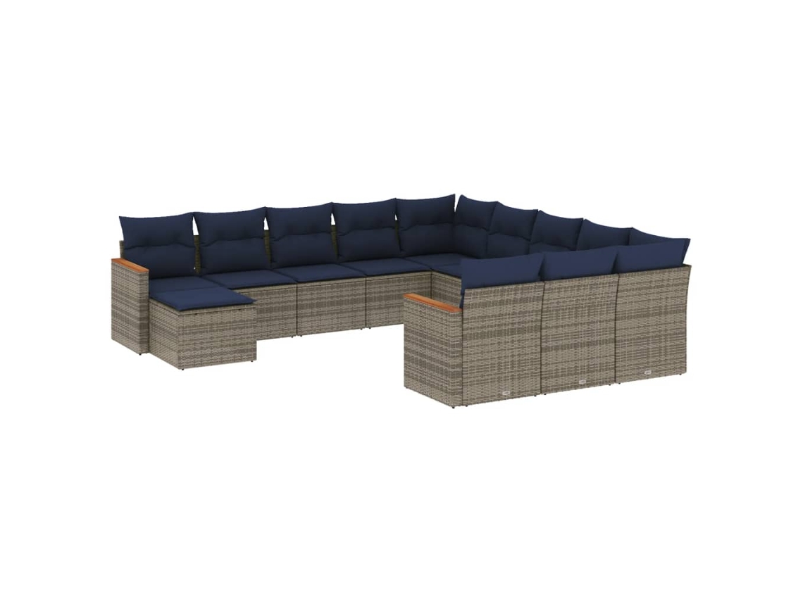 Conjunto de Sofá de Jardim, 12 Peças, Almofadas, Rattan Cinza MAISON EXCLUSIVE