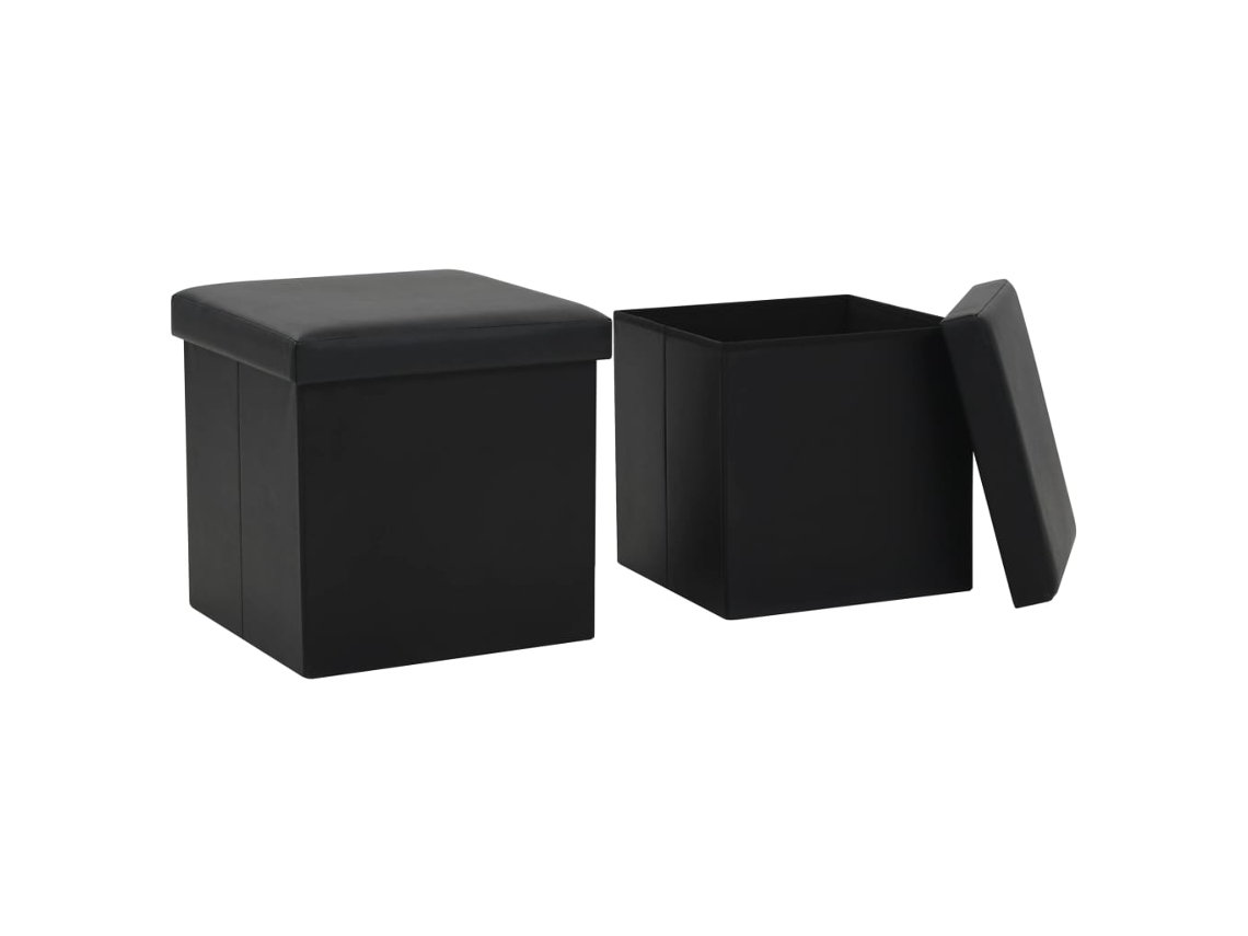 Vidaxl Bancos De Arrumação Dobráveis 2 Pcs Couro Artificial Preto