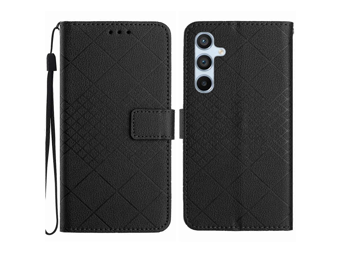 Capa De Couro Com Textura De Grade Rômbica Para Celular