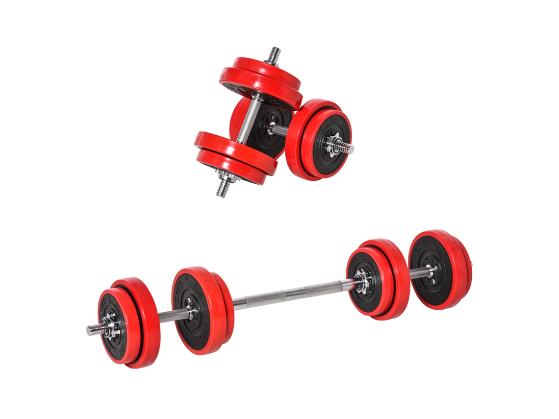 Conjunto Halteres 20kg Ajustáveis 2em1, Cor Preto E Vermelho, Com Discos Barras Extensor, Treino Força