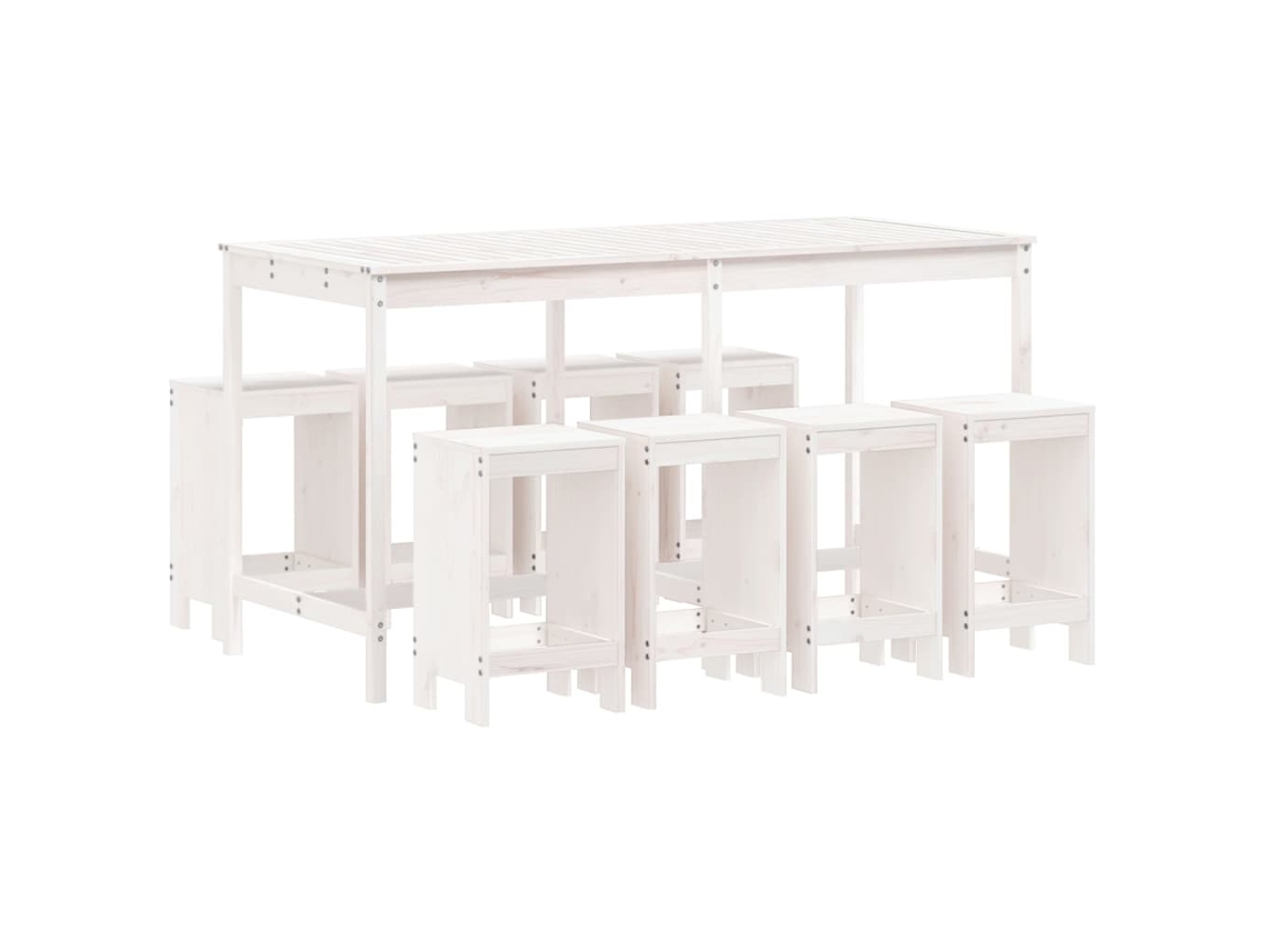 9 Pcs Conjunto de Bar para Jardim Pinho Maciço Branco MAISON EXCLUSIVE