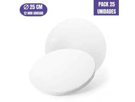 Base Para Bolo Redonda Branca - 25 X 1,2 Cm (25 Uds)