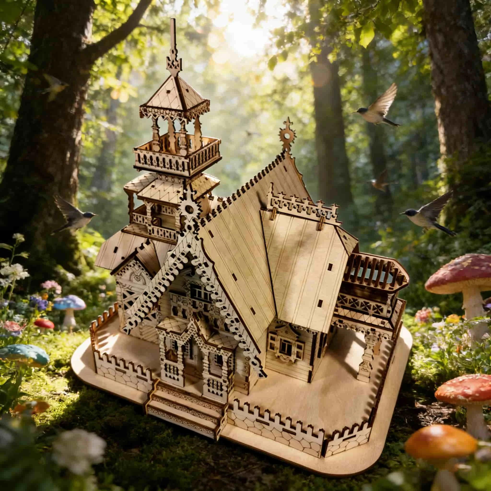 Quebra cabeça 3d de Casa de Madeira, Kit de Modelo Faça Você Mesmo, Presente Artesanal MDUG