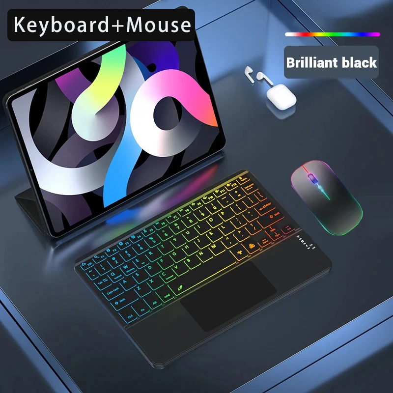 Teclado Touchscreen Sem Fio Multilíngue com Retroiluminação em 7 Cores para Ios e Android. MDUG (coreano e Inglês)