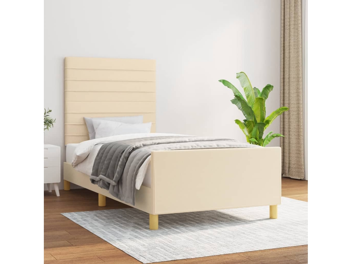 Estrutura De Cama Sem Colchão 90x190 Cm Tecido Creme