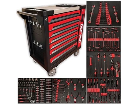 Servante De Oficina Cheia 7 Gavetas Defpro Aço Vermelho (201 Ferramentas)