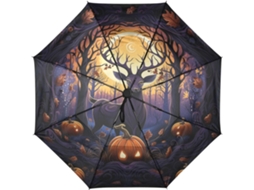 Protetor Chuva Automático de Viagem com Estampa Abóbora, Tecido Resistente ao Halloween e Ideal para Parques de Diversões | S/BRAND