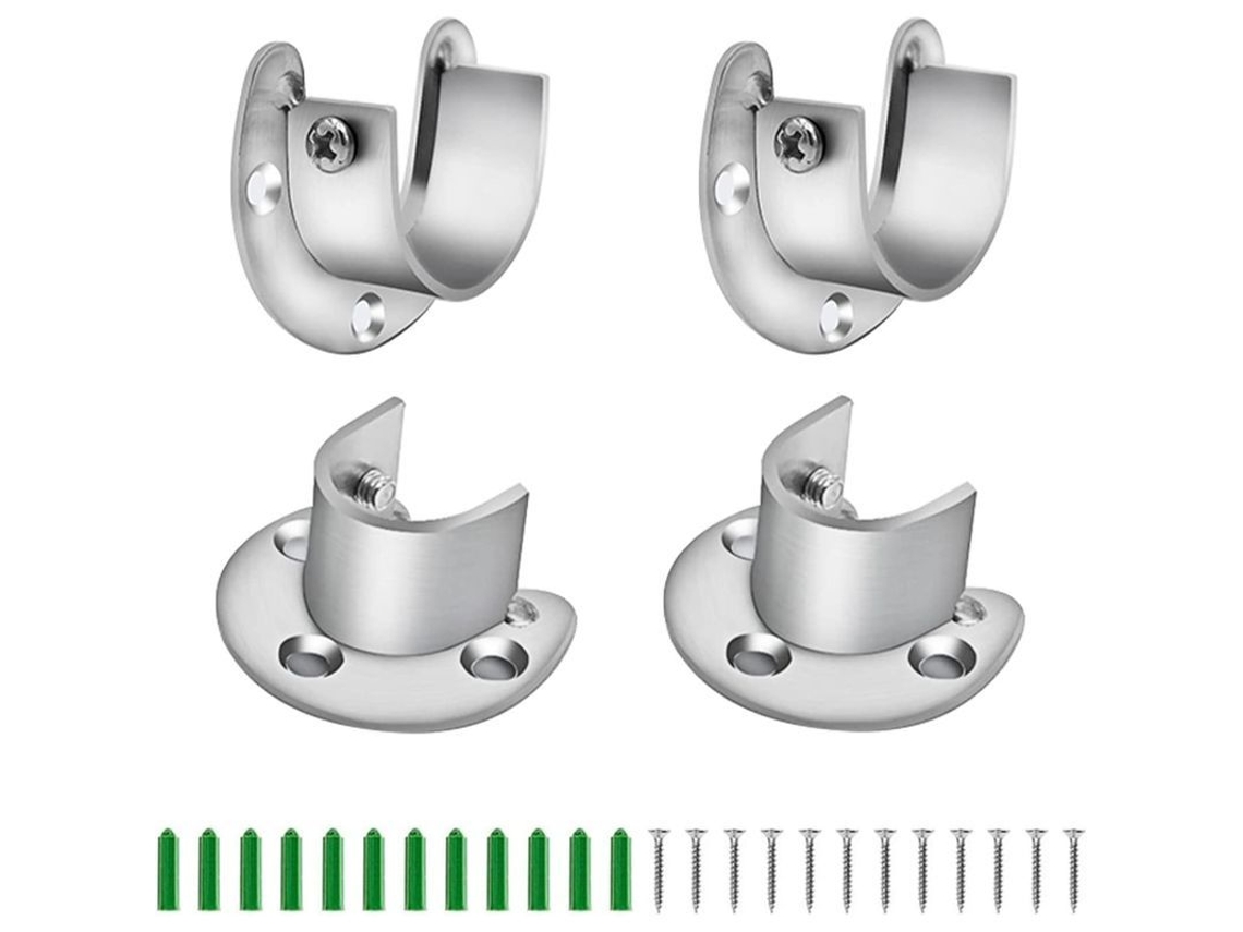 Suporte de Flange U Nova Line 28mm com Parafusos, Inox, para Cabides de Armário e Bastidores de Roupas, Prata | S/MARCA