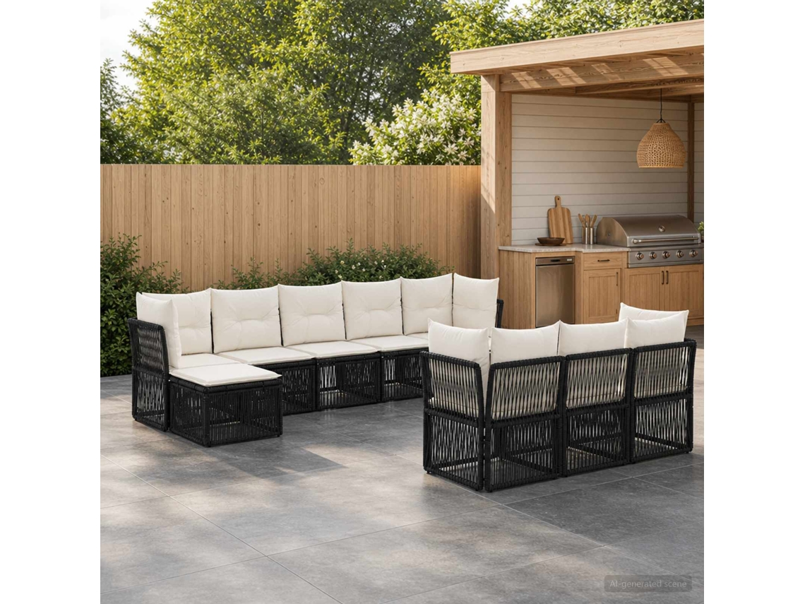 Vidaxl Conjunto De Sofá De Jardim 10 Unid. Preto Vime Pe