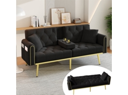 Sofá-cama2ldobrávelpreto,reclinável,3ângulos,porta-copos. Cs
