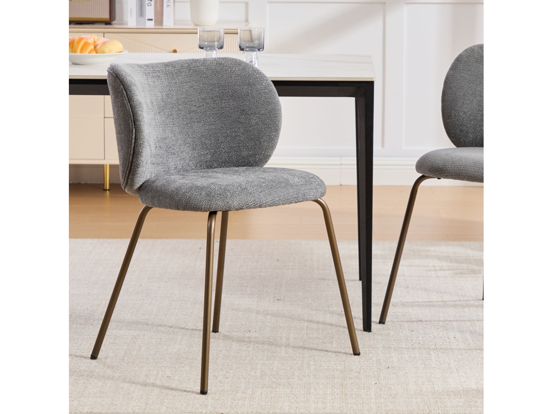 Cadeira contemporânea Chenille Encosto Curva Cinza VOLTEDGE