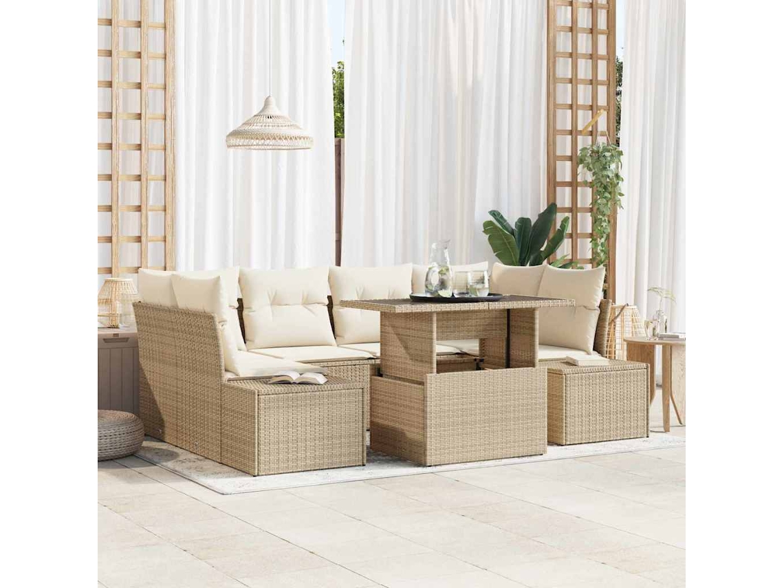Vidaxl Conjunto De Sofá De Jardim 7 Unid. Bege E Creme