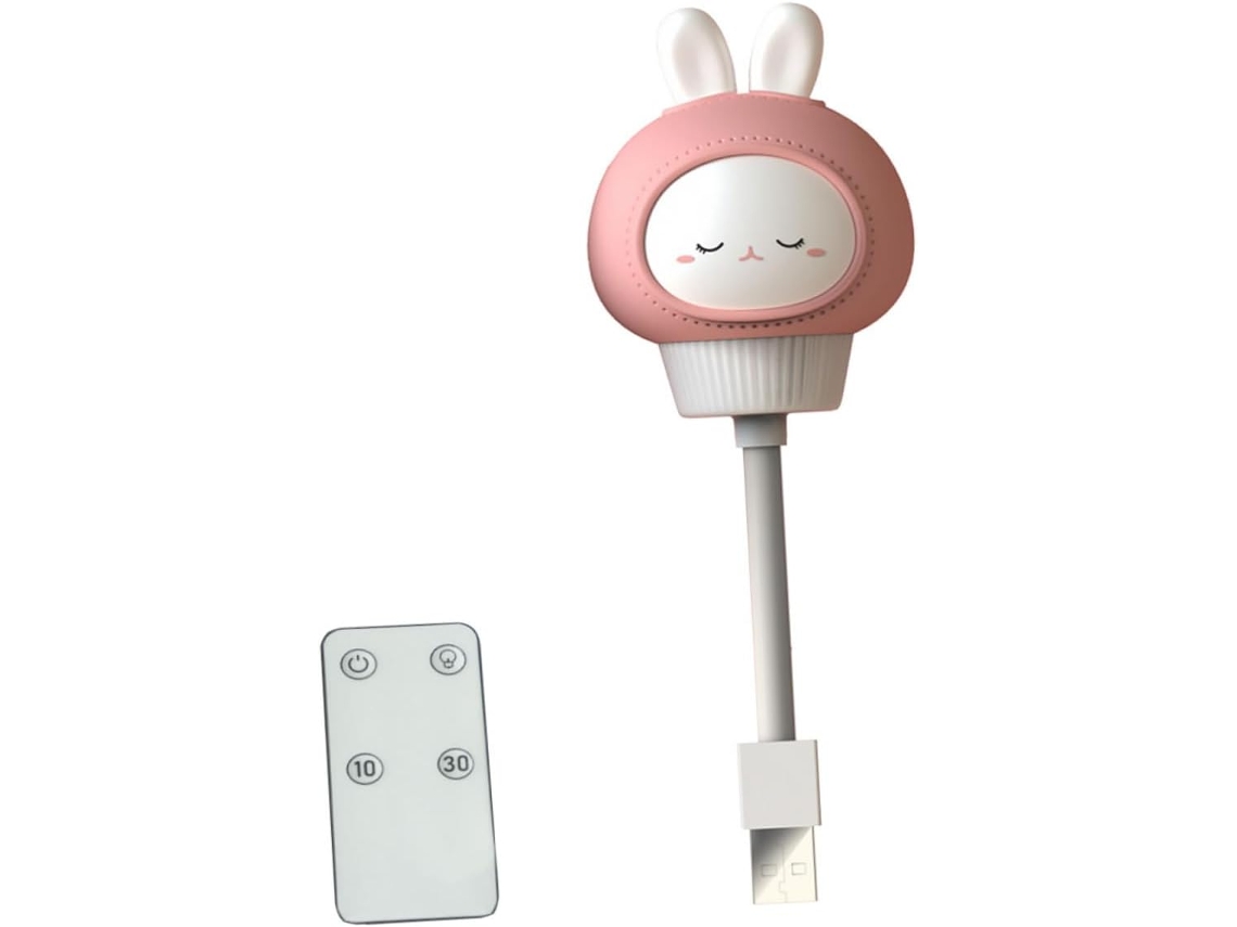 Luminária Noturna Coelho, 1 Unidade, Abs Rosa, Alimentação Usb, Quarto