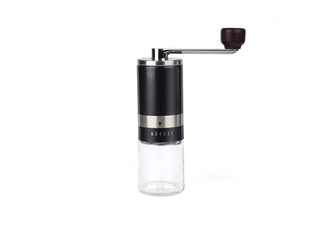 Moedor De Café Manual Sw‑114 Yuysan, Ajuste Externo Com 6 Níveis, Carcaça Em Aço Inoxidável Preto