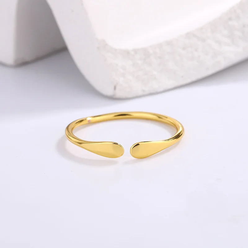 (dourado) Anel Criativo Em Formato De Lágrima, Anel Aberto Unissex Simples Em Ouro