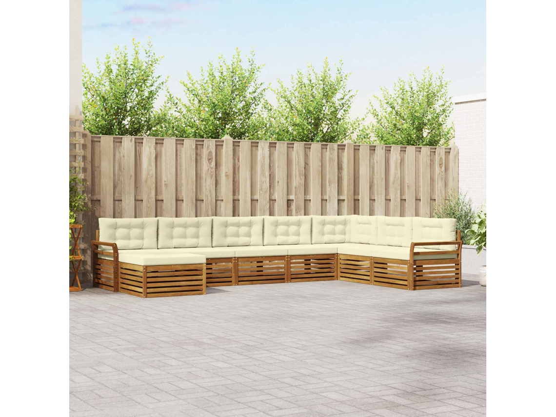 Vidaxl Conjunto De Sofás Para Exterior 8 Unid. Natural E Creme