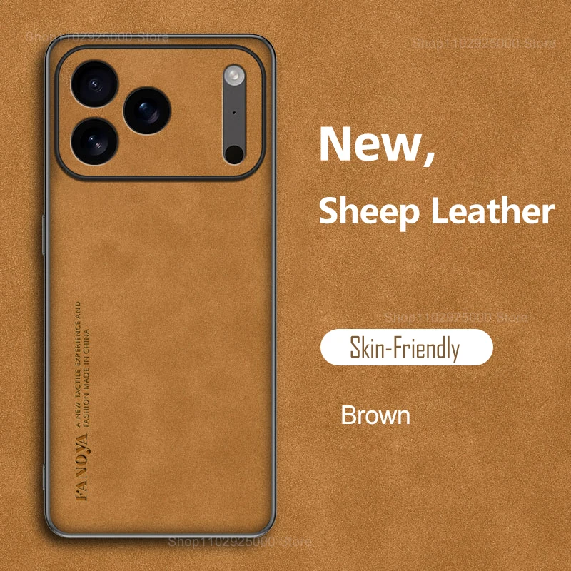 Capa Para Iphone 15 Plus Em Couro Pu Resistente A Impactos, Com Parte Traseira Macia Em Pele De Carneiro Na Cor Marrom.