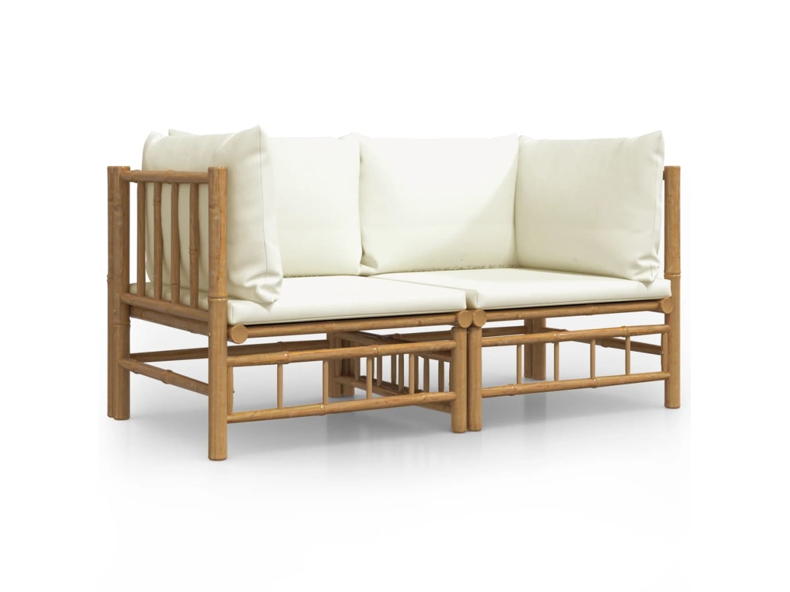 Maison Exclusive - 2pcs Sofás De Canto Para Jardim Bambu C/ Almofadões Branco Nata