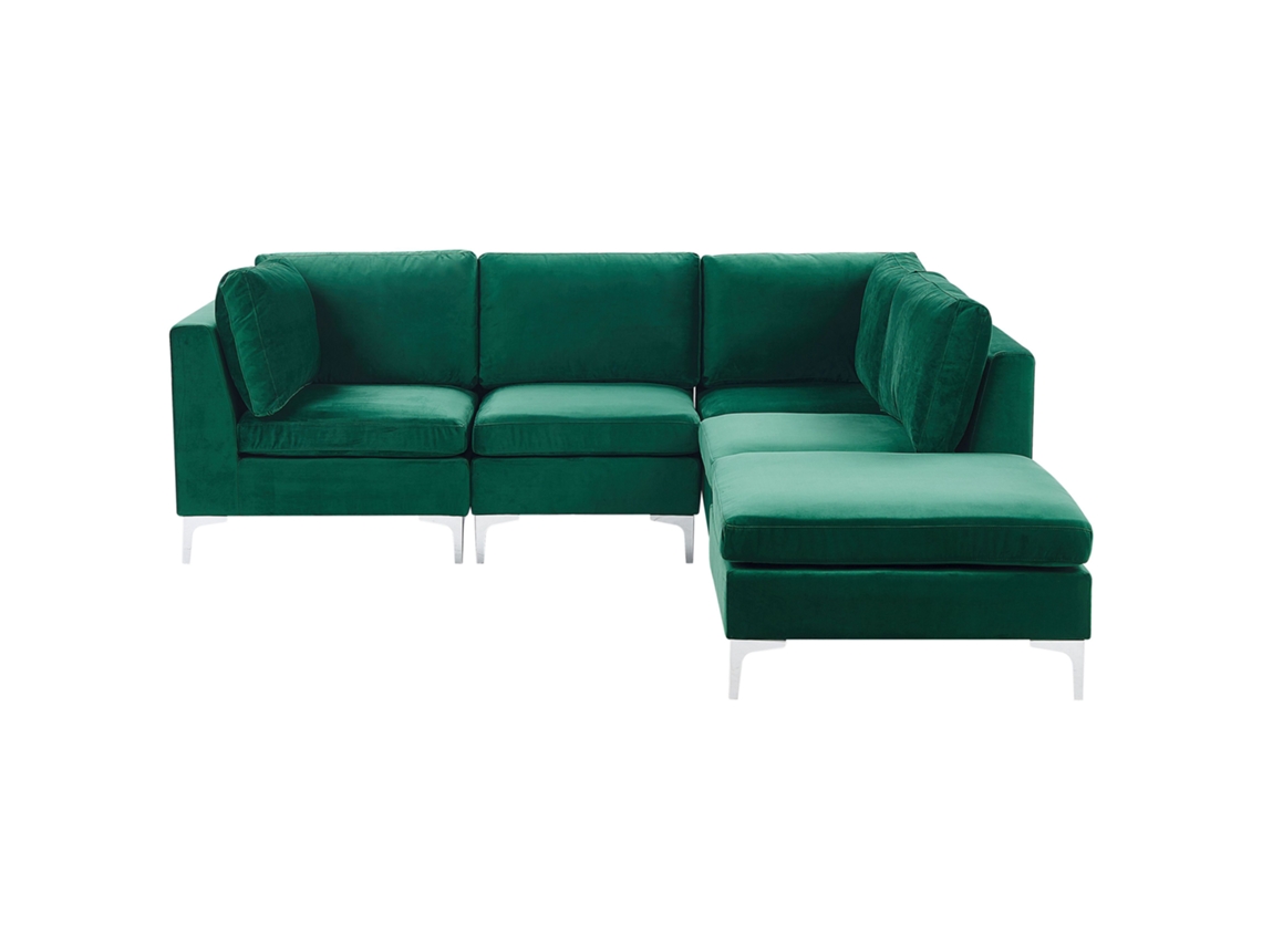 Sofá Esquinero (i) Con Otomana Beliani Evja De Terciopelo Verde 235x150x84
