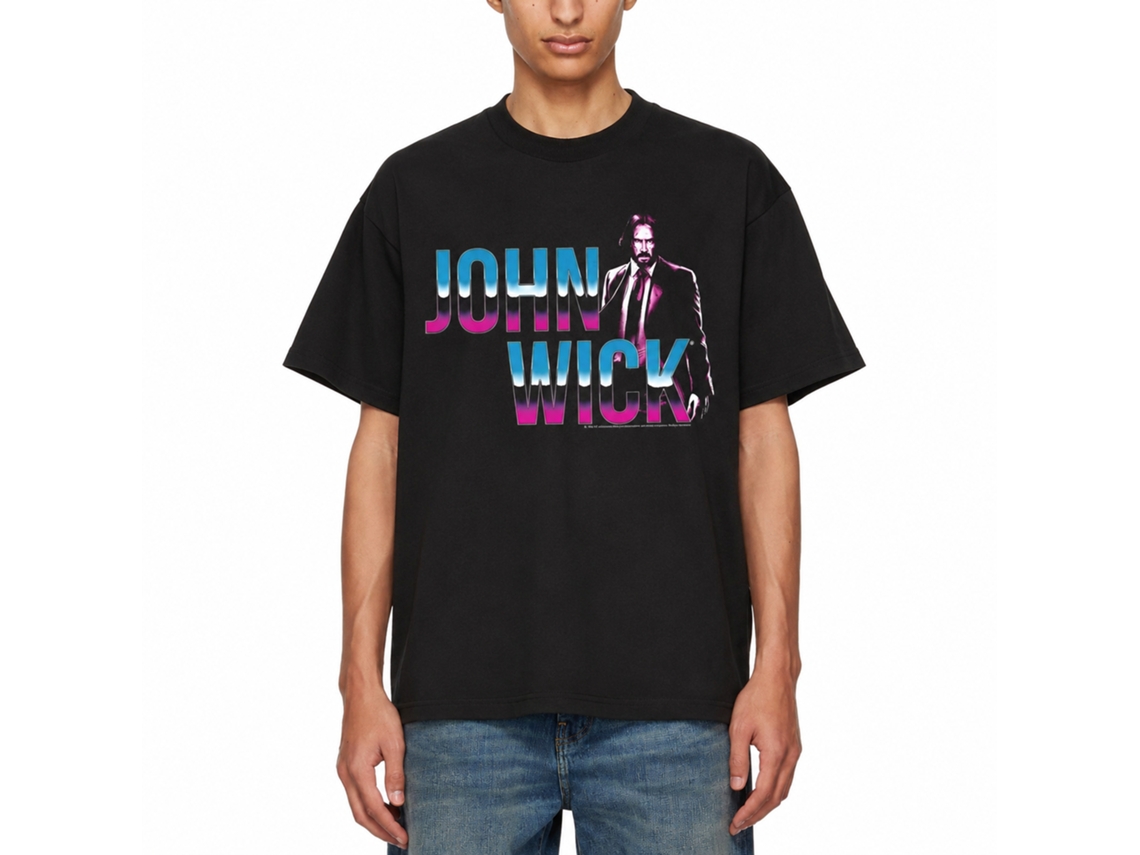 Rockinstone John Wick Neon Chrome Logo Black Adult T-shirt Size:xl