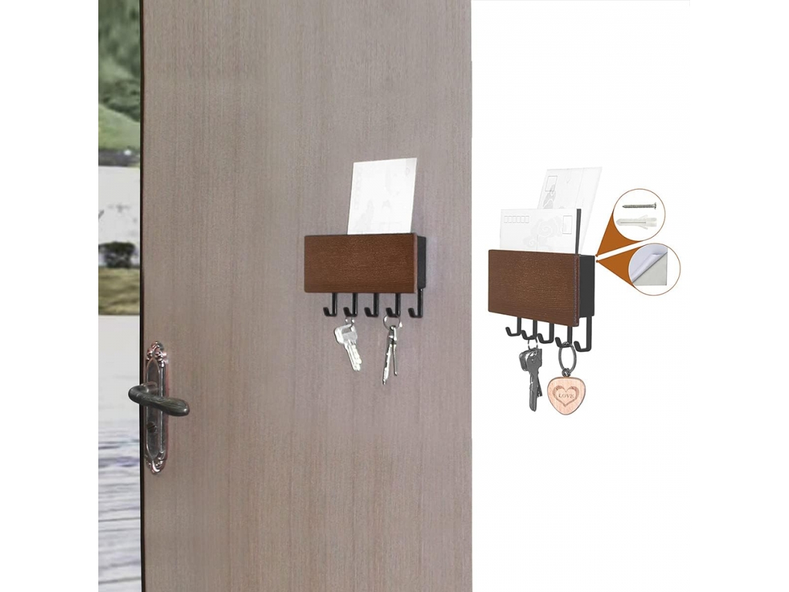 Suporte de Parede para Chaves, com 5 Ganchos para Chaves, Cartas e Outros Documentos. Ideal para Casa, Entrada e Escritório BRILVIBERA