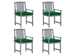 Cadeiras De Jardim Com Almofadões 4 Pcs Acácia Maciça Cinza Dkd Home Decor