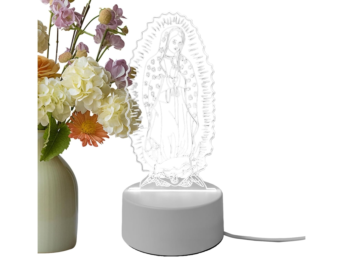 Luminária de mesa decorativa em LED com motivos de oração.