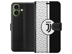 Capa Carteira Compatível Com Apple Iphone 17 Com O Logotipo Da Juventus Em Preto E Branco Com Fundo Listrado E Nome Do Clube Repetido.