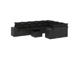Conjunto de 10 sofás de jardim com almofadões Vime Pe Preto MAISON EXCLUSIVE
