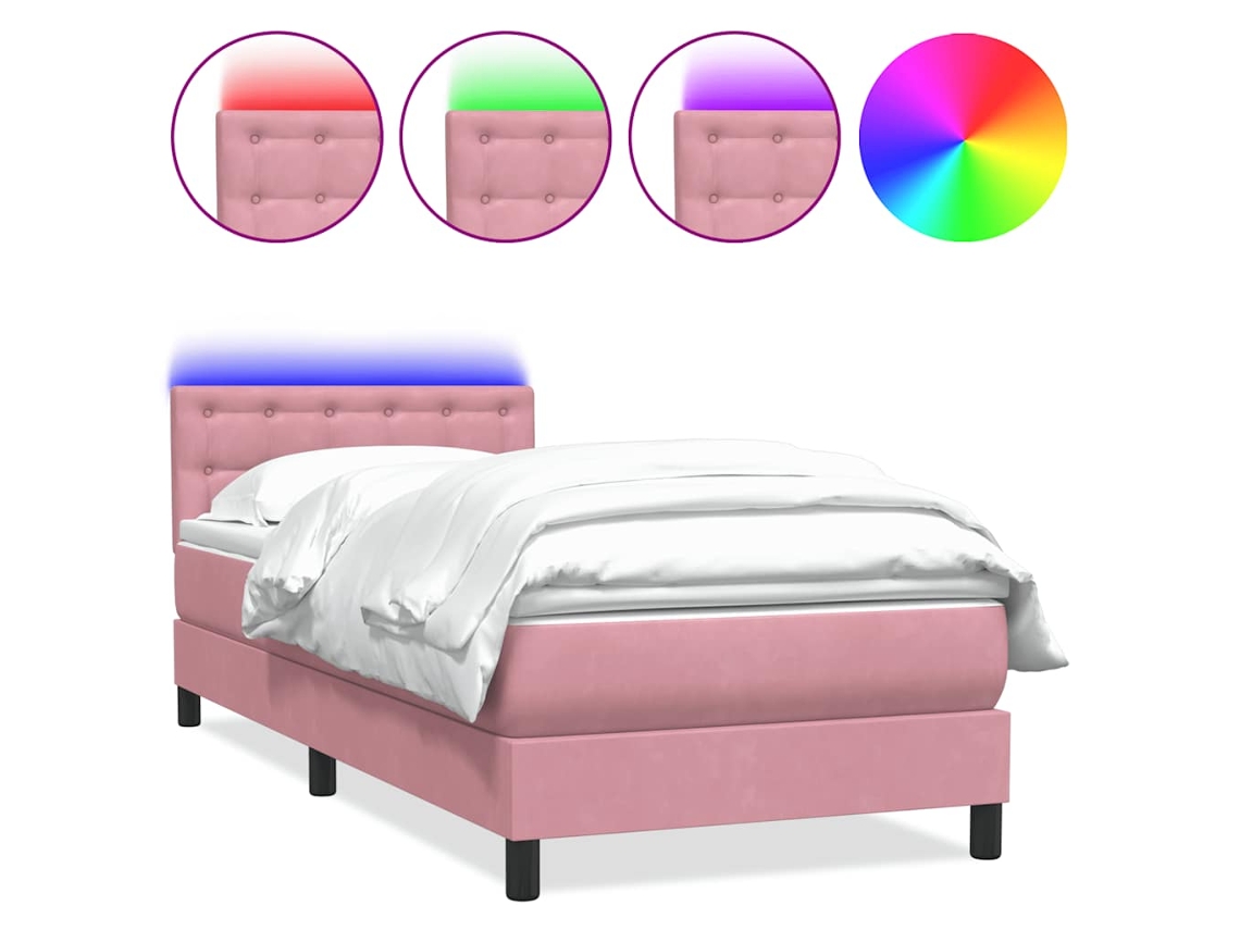 Cama Box Spring com Colchão e Led Rosa Veludo MAISON EXCLUSIVE (90x220 cm)