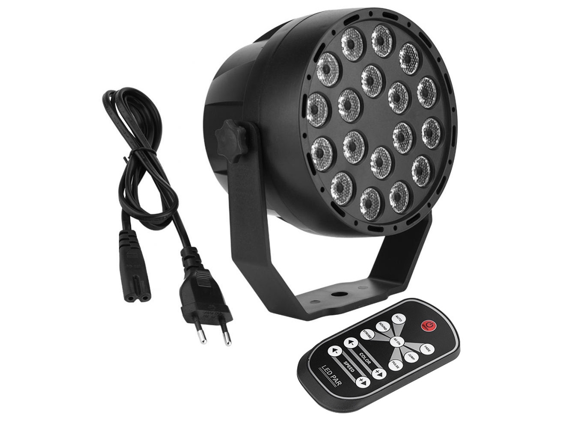 Foco de palco de 18 LEDs com controlo remoto, 7 cores, para KTV, bares, festas e discotecas