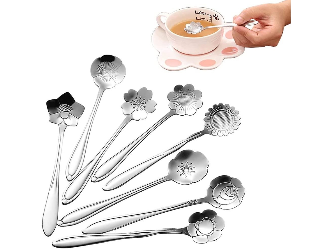 Conjunto de Colheres de Flores 8 Formas Aço Inoxidável Colher de Chá Café Sobremesa Utensílios Criativos Novos