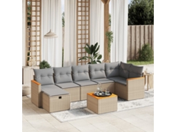 Vidaxl 8 Pcs Conj. Sofás Jardim C/ Almofadões Vime Pe Bege Misturado