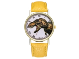 Relógio de quartzo moderno e elegante com design de dinossauro, unissex casual (amarelo)